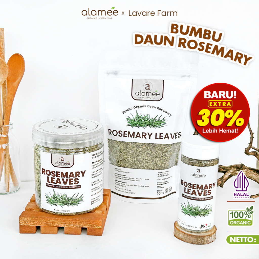 

Daun Rosemary Kering Dried Leaves Organik Garnish Rempah Murni Asli Tanpa Campuran Bumbu Organik toples praktis