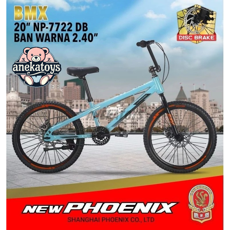 (BONUS JALU) Sepeda BMX Anak Laki New Phoenix NP7722 DB Ban Warna 20x2.40 inch Ban Pompa 7-12 Tahun
