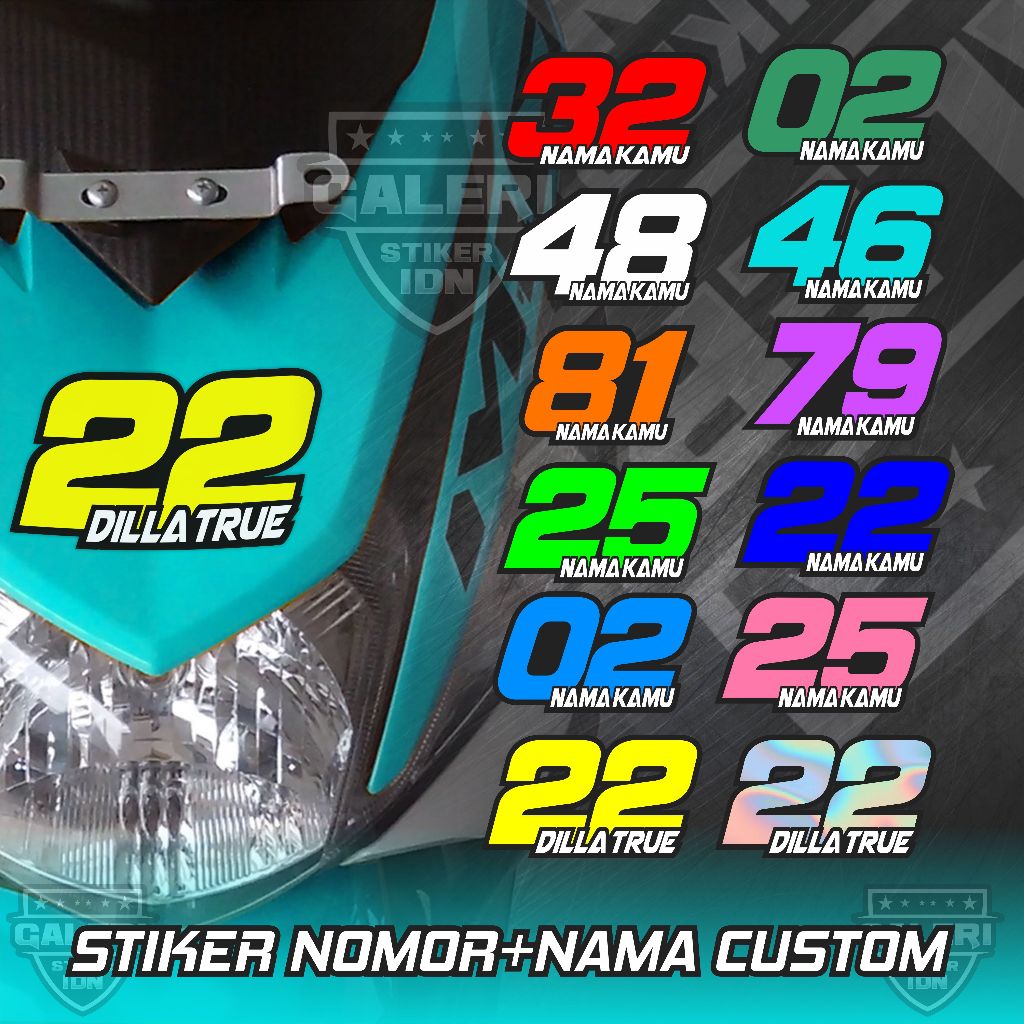 Sticker Stiker nomor racing start Custom Request Angka dan Nama (BUKAN PRINT) stiker premium