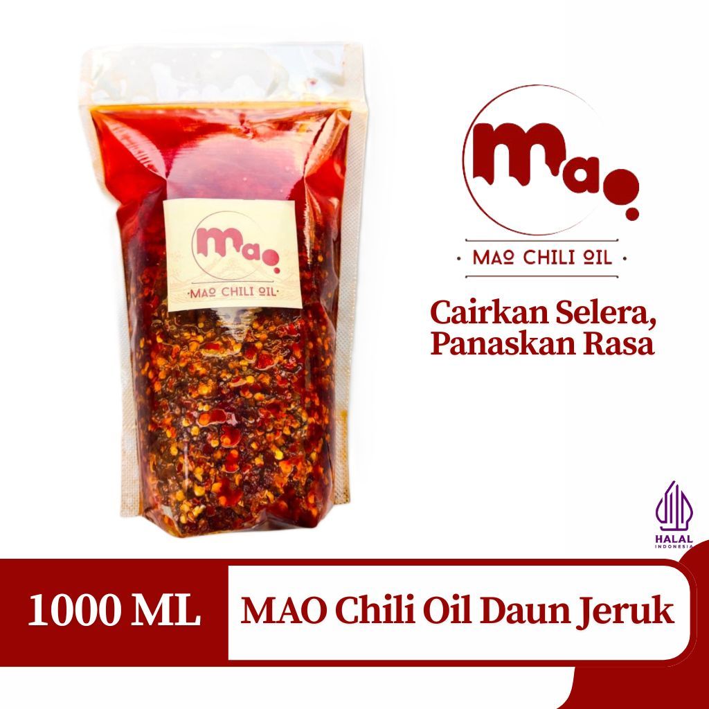 

MAO CHILI OIL DAUN JERUK - MINYAK CABAI 1L - CHILI OIL PEDAS HALAL