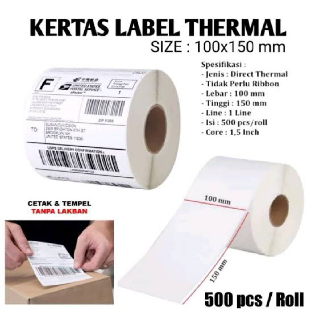 

Kertas Label Thermal A6 100x150 isi 500pcs - Thermal Gulung Printer Resi