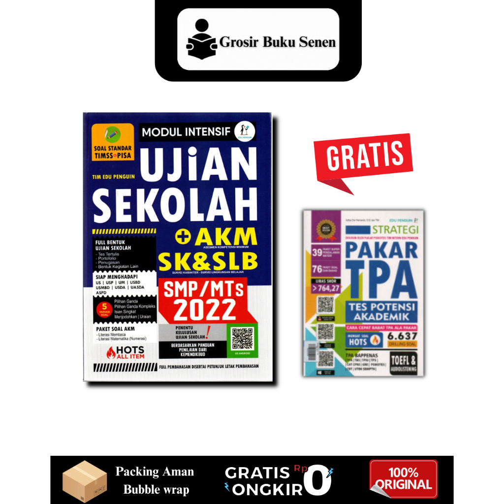BUNDLING MODUL INTENSIF UJIAN SEKOLAH + AKM SMP/MTS 2022 - TIM EDU PENGUIN - PLUS STARTEGI TPA