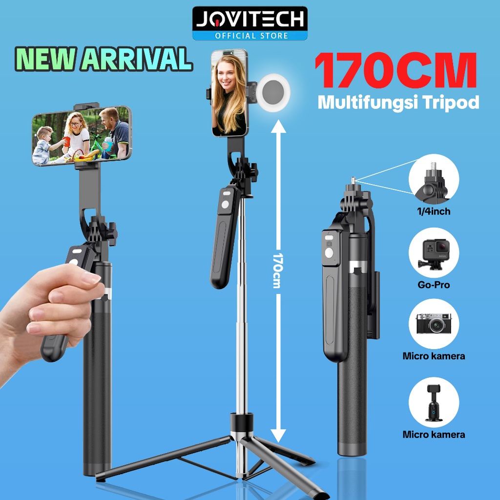 Jovitech TR13S 4in1 Tripod 170CM Tongsis Bluetooth Selfie Stick Tripod with Remote Selfie Stick Hand