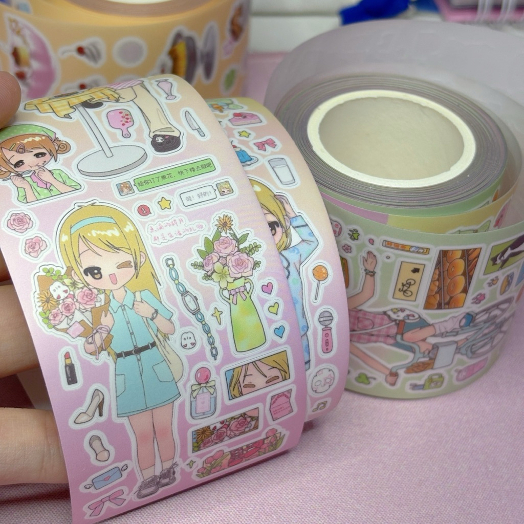 

[35cm] Girly Morning Routine Share Sticker Roll - Stiker Kawaii Cute Deco Bujo Japanese Journaling