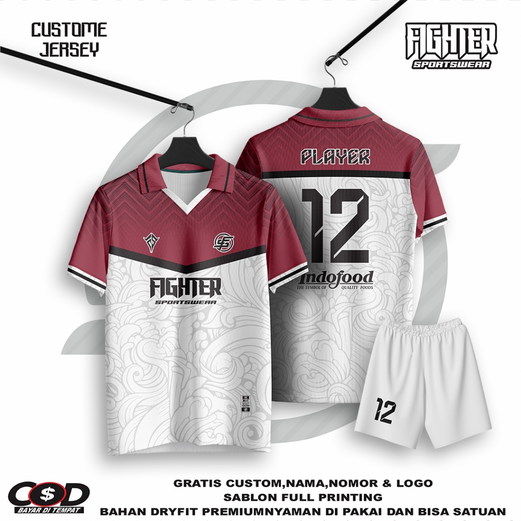JERSEY BAJU FUTSAL SEPAKBOLA PRINTING CUSTOM GRATIS NAMA NOMER PUNGGUNG LOGO TEAM BISA SATUAN