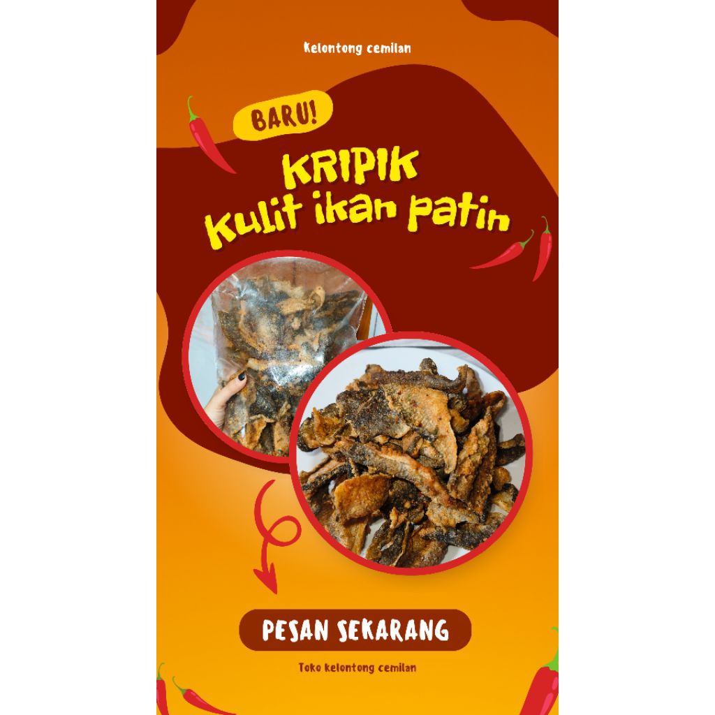 

Kripik Kulit Ikan Patin Varian Pedas Daun Jeruk Dan Original Ukuran 100,200,300 Gram