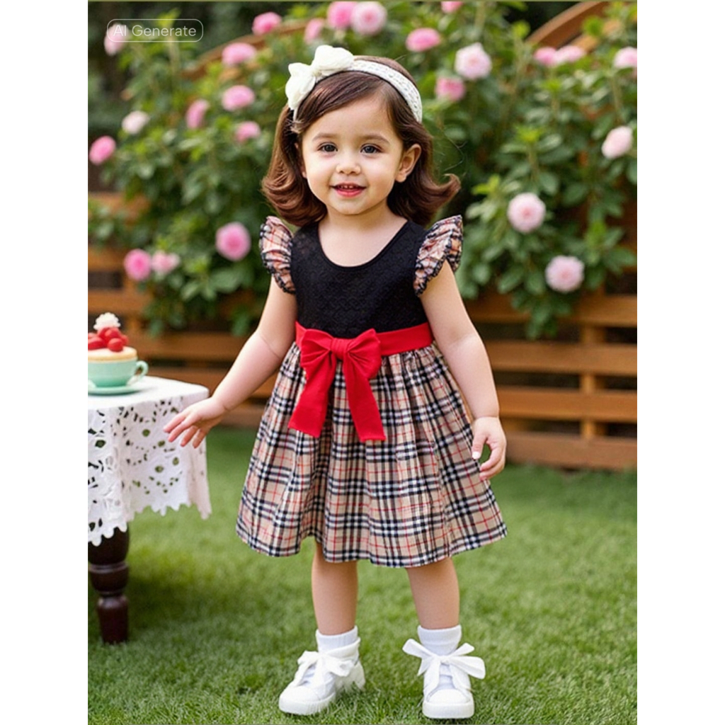 Baju Dress anak perempuan 1 tahun - 3 tahun kotak berry