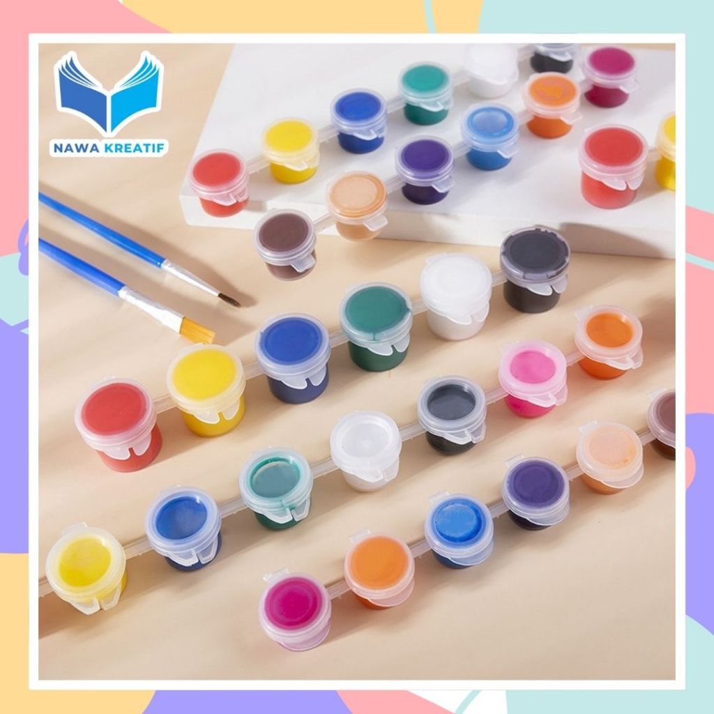 

NAWA Cat Melukis Akrilik Acrylic Paint Set 6 / 8 / 12 Warna 3ml Free Kuas