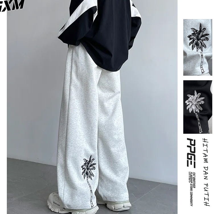 KODE P46U Celana Pinggang Katun Karet Pria Celana Training Pria Celana Putih Pria Celana Sweatpants 