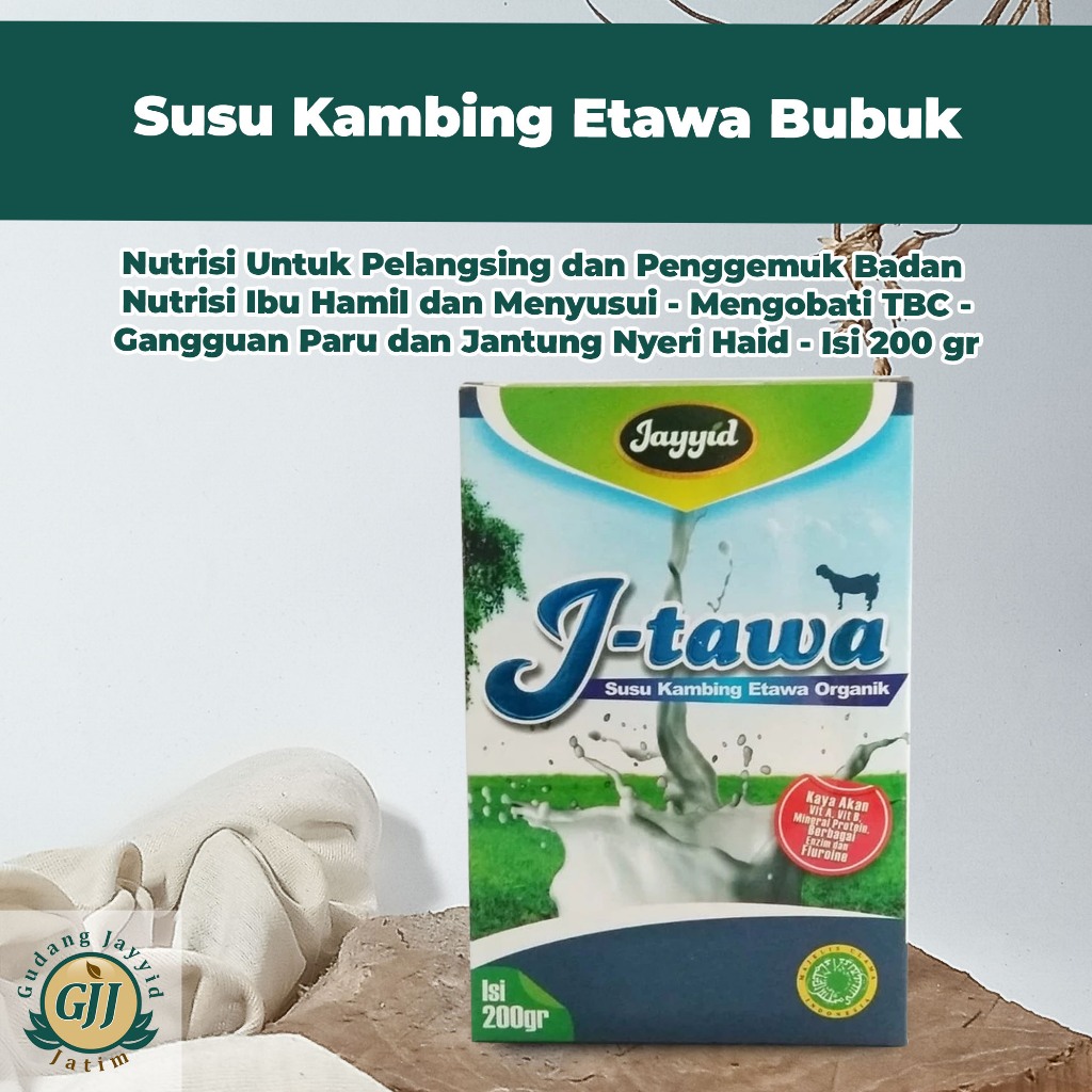 

Susu Kambing Etawa J-Tawa Jayyid 200gr | Tinggi Kalsium | Nutrisi Sehat untuk Anak & Dewasa