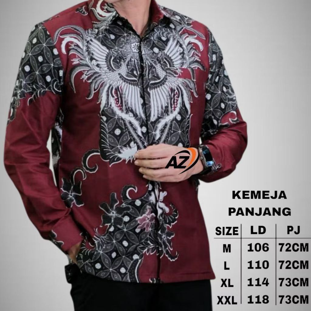 kemeja batik pria lengan panjang baju batik pria layang maron batik kerja kantor murah size m l xl x
