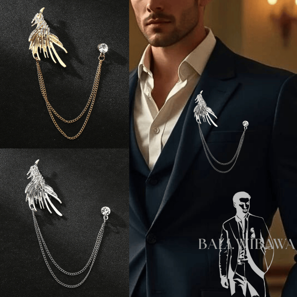 BW - Pin Bros Rantai Burung Dara Premium Lapel Pin Jas Brooch Silver Gold BALI