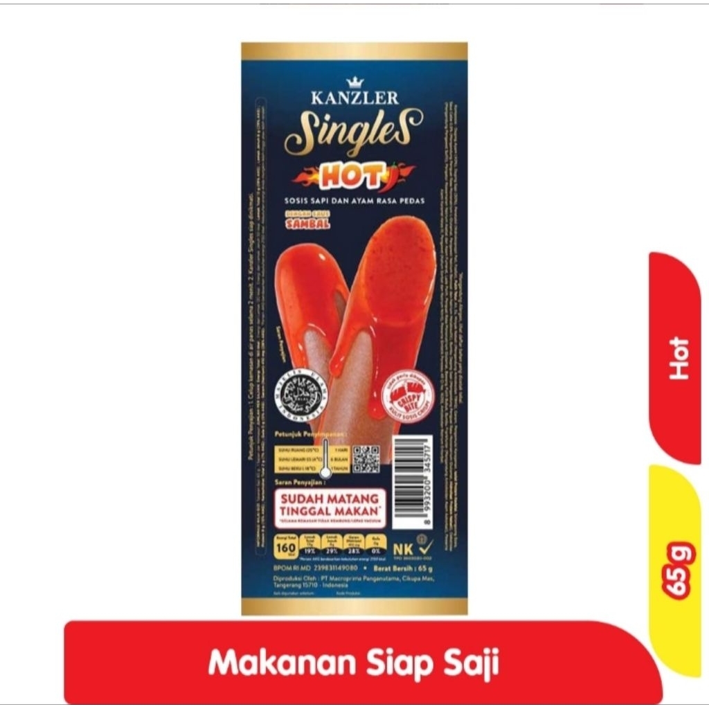 

Sosis Kanzler Hot Pedas Singles Sapi & Ayam Sosis Siap Makan 65g