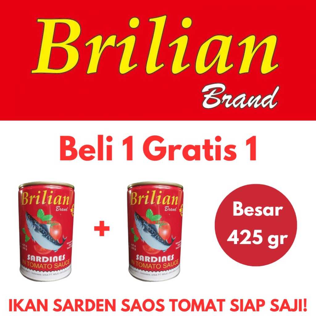 

BELI 1 GRATIS 1 Ikan Sarden Kaleng Besar 425 gr Brilian Murah Saos Tomat Praktis Siap Masak Exp. Date 3 Tahun