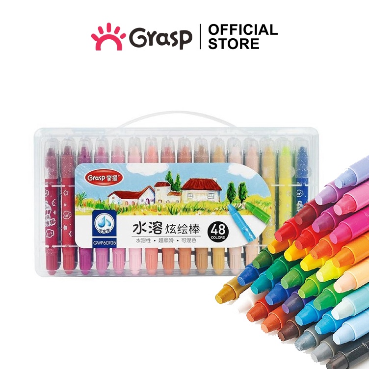 

KODE E18I GRASP Silky Crayon Lukis 12243648 Warna Krayon Water Soluble Warna Cerah Tidak Mengotori Tangan Free Brush Putar OPS1