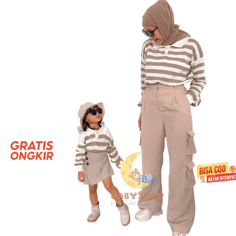 KODE C48D Sweater Couple Ibu dan Anak STRIPE  Rajut Polo Kualitas Premium