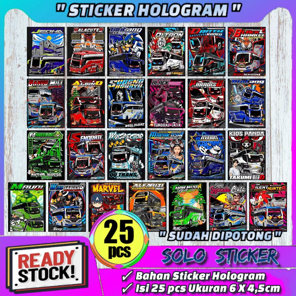 

Paket 25 pcs Sticker Bus Mania Telolet Basuri Hologram - Anti Air, Sudah Dipotong
