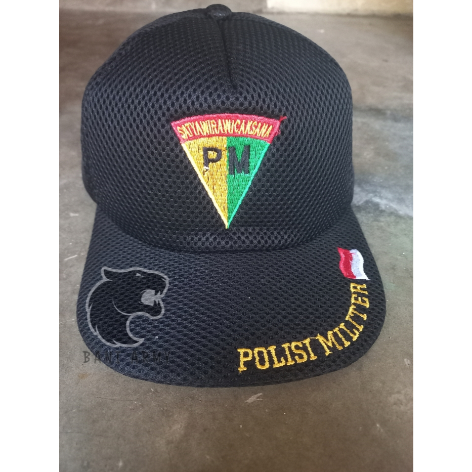 Topi Pria Logo PM Polisi Militer / Topi Doublemesh / Topi Jala Logo Bordir