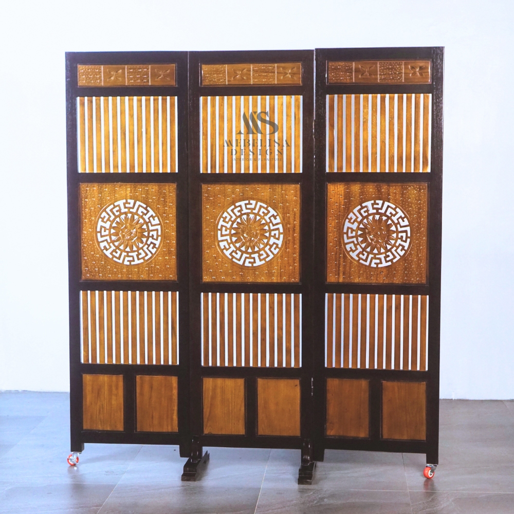 Partisi Penyekat Ruangan Lipat Minimalis Kayu Jati