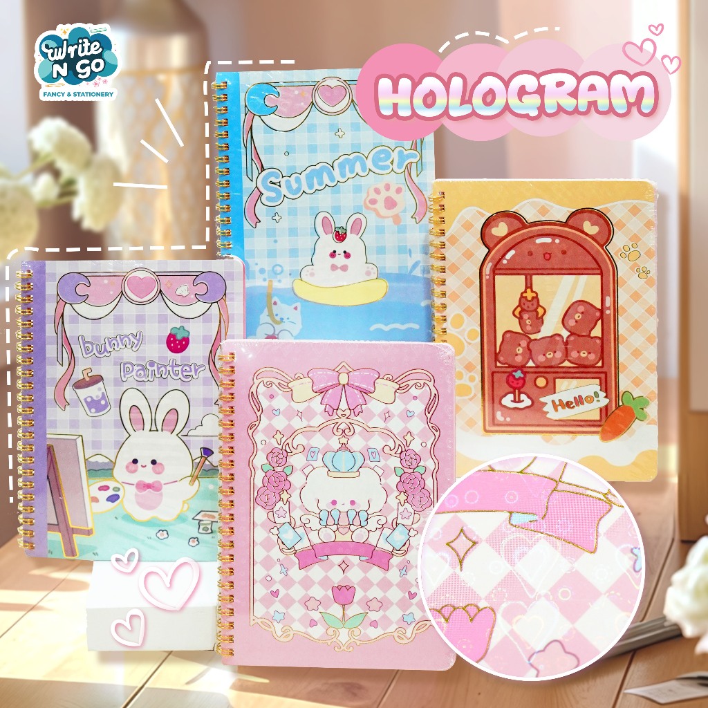 

[Hologram] Buku Tulis Ring Unik 45 Lembar Aesthetic Buku Catatan Sekolah Pastel - WB