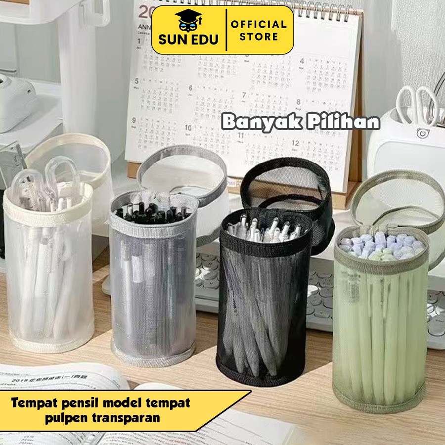 

Kotak Pensil Transparant Portabel Tempat Pensil Jaring Resleting Stationery Model 2 Arah