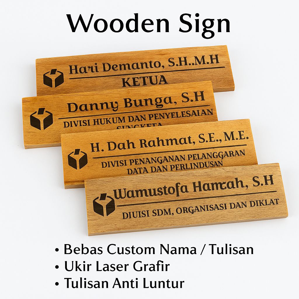 

Custom Papan Nama Ruangan Kayu model Ukir Laser Engraving - Wooden Sign
