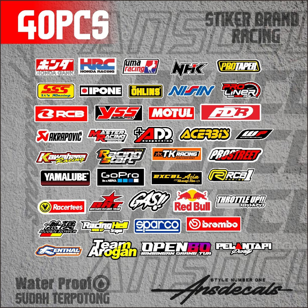 

stiker pack paket isi 40pcs stiker pack brand racing kata - kata brand joki dragg anti luntur