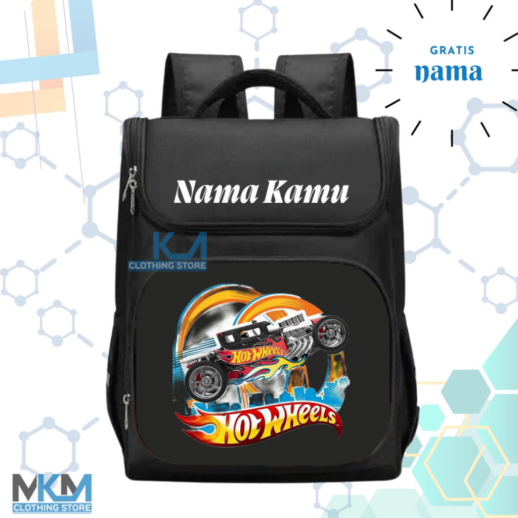 Tas Ransel Sekolah Anak TK/SD Hot Wheels I Tas Sekolah Anak SD/TK Hot Wheels Terbaru [ Free Cetak Na