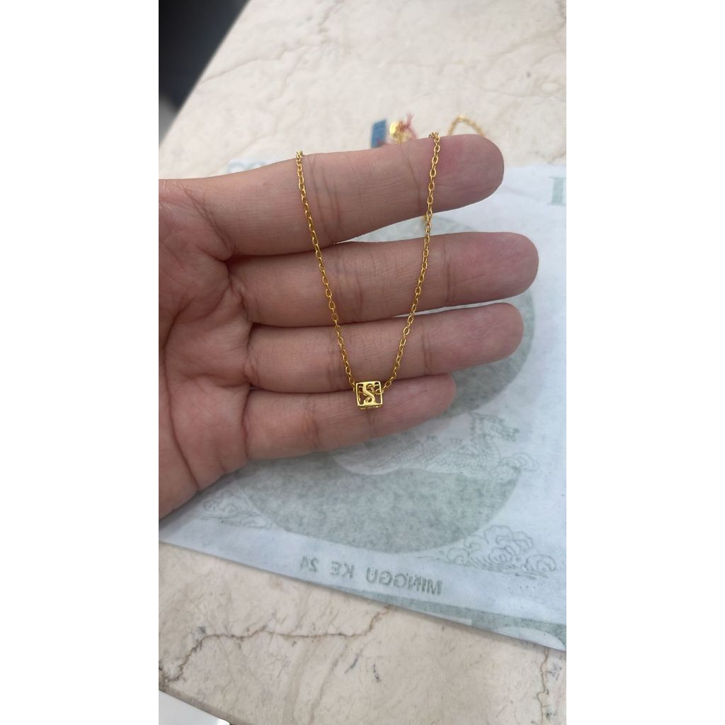 Kalung inisial huruf kubus S emas asli hadiah ulang tahun