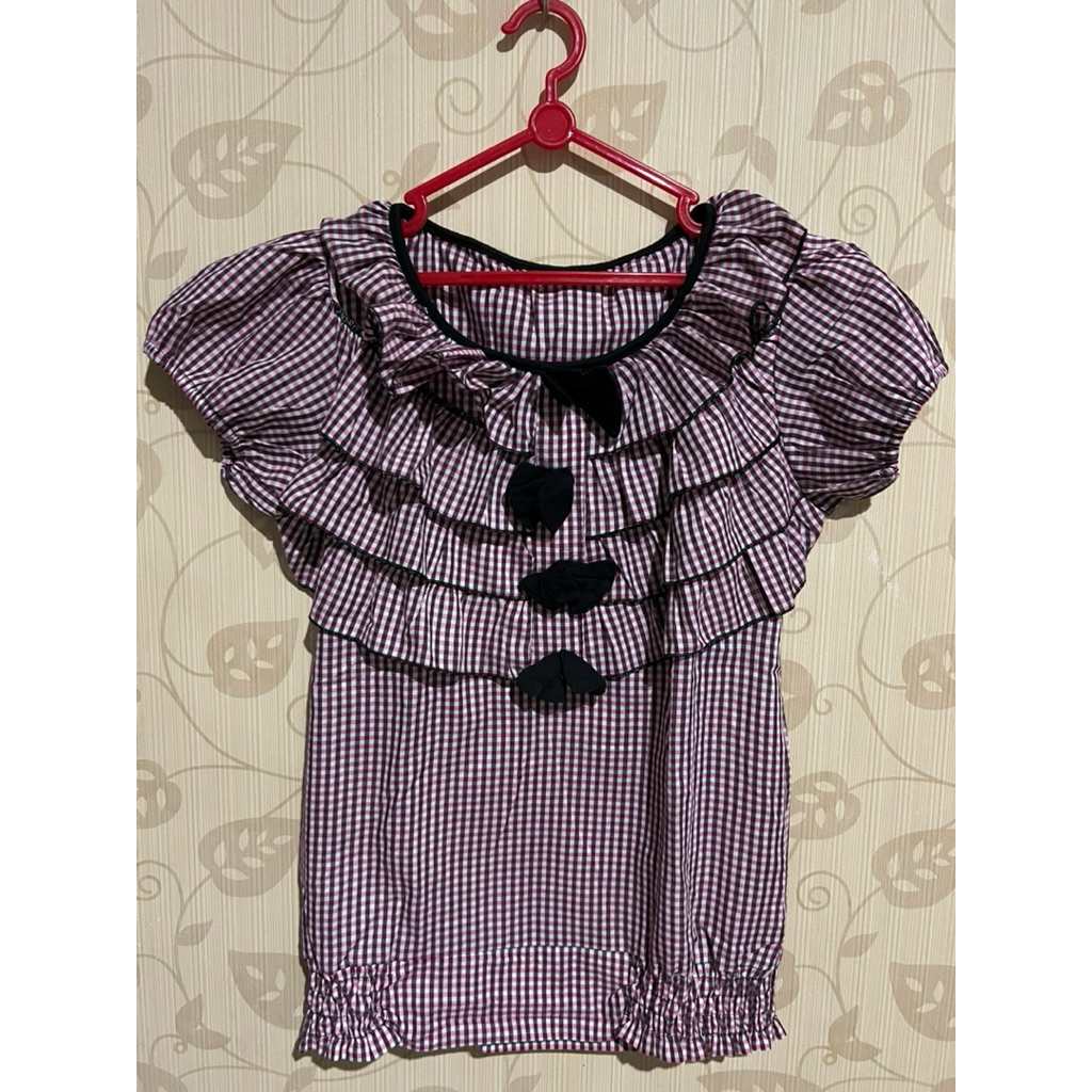 Atasan Wanita Katun Motif Kotak Pita Pink