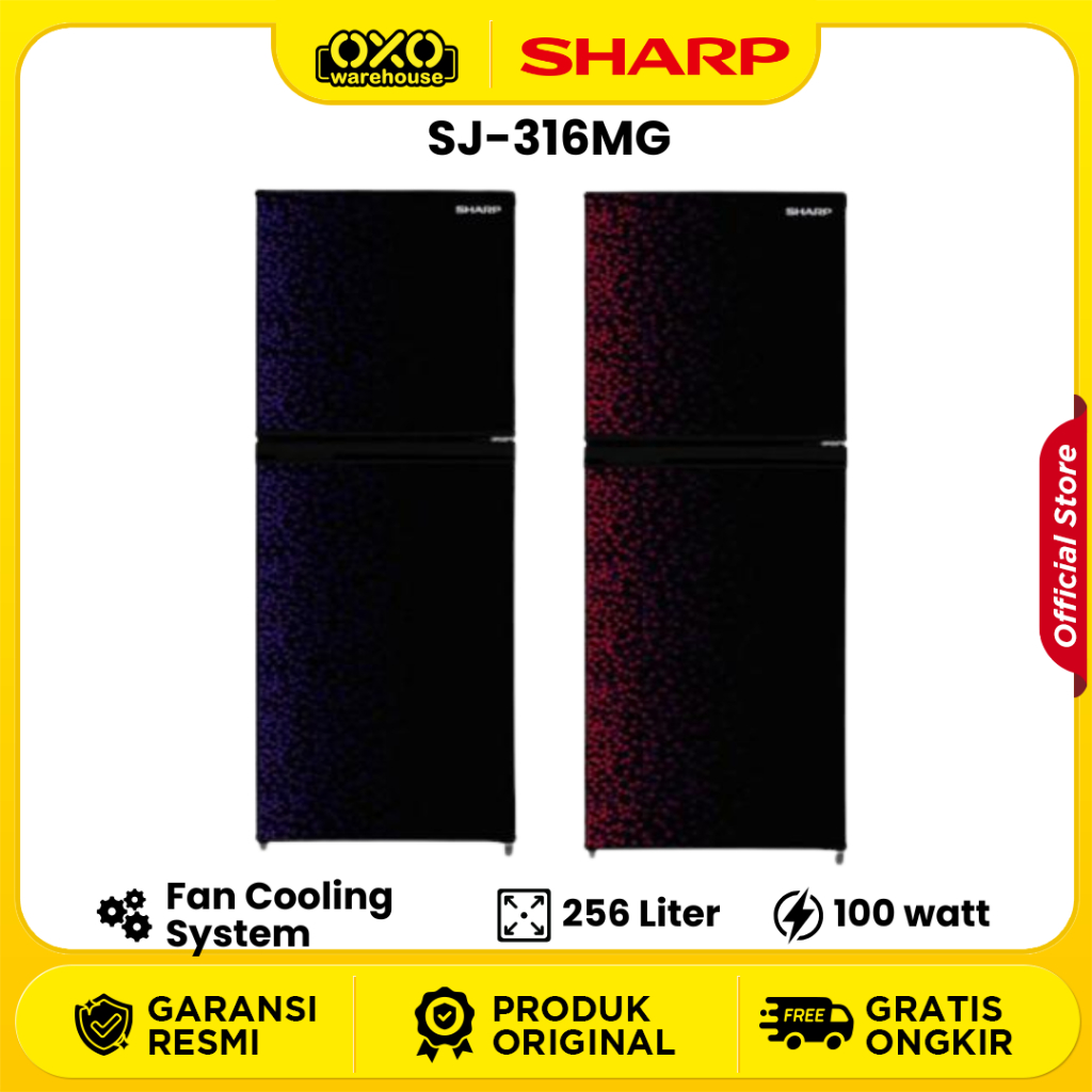 SHARP LemariEs SJ-316MG GB/GR Kulkas 2 Pintu Shine Glass Door Series Low Watt Garansi Resmi