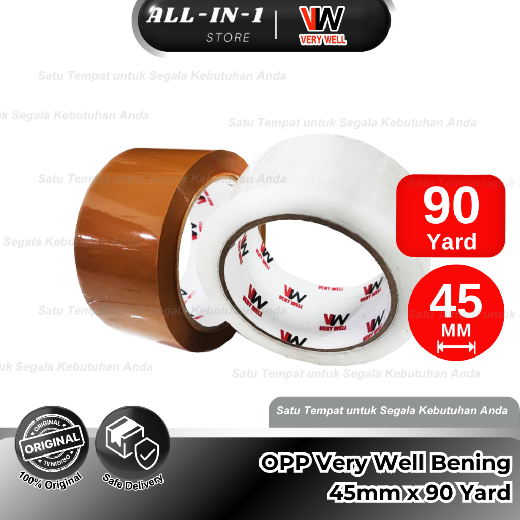 

Lakban OPP 45mm x 90 yard Very Well (VW) Warna Bening / Coklat