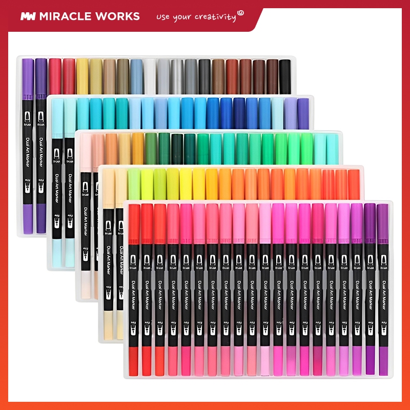 

MW Spidol Warna Set 24/36/60/80/100/120 Warna Brush Pen Double Tips Spidol Set Permanent Marker