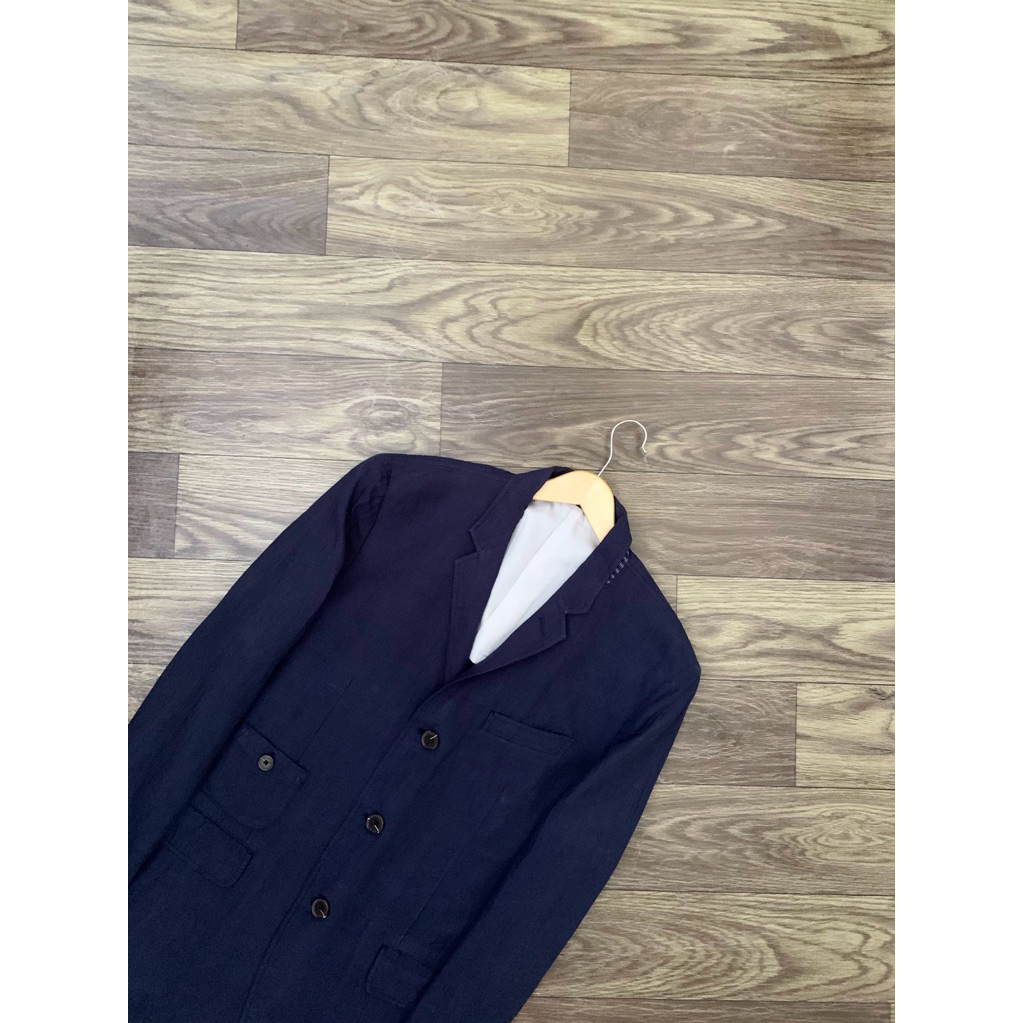 Blazer SPAO Branded Linen Navy Casual Gentlemen