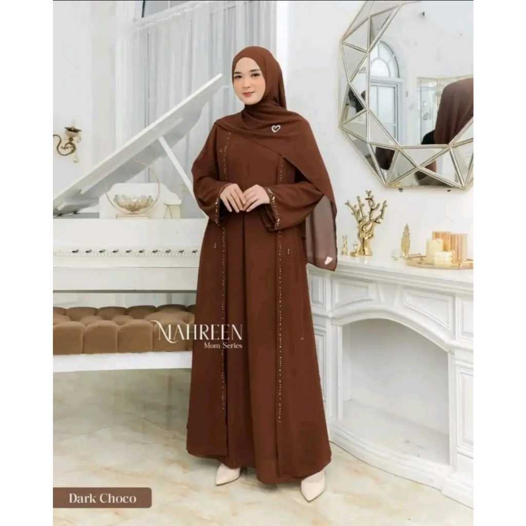 NHEI STORE Mahreen Maxi Dress Bahan Ceruty Babydoll M,L,XL,XXL Full Puring Aplikasi Payet Mutiara Me