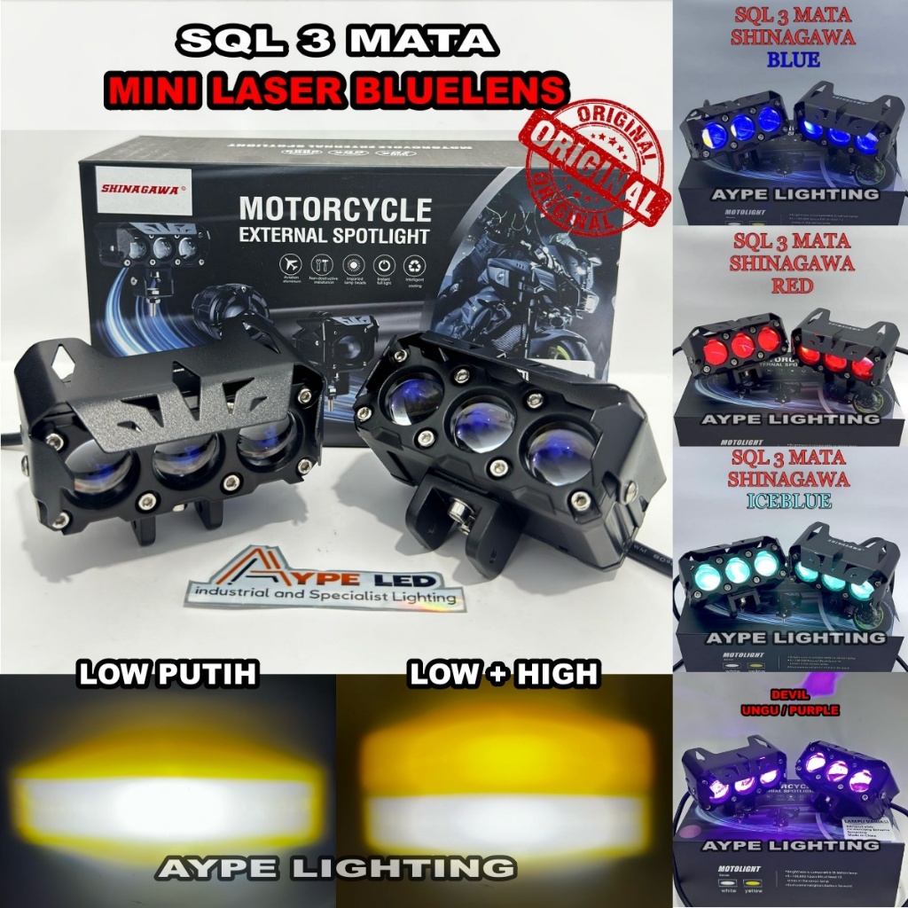 Lampu Tembak SQL 3 Mata Laser Bluelens Demon Eyes 2 Kipas Pendingin Putih Kuning Waterproof