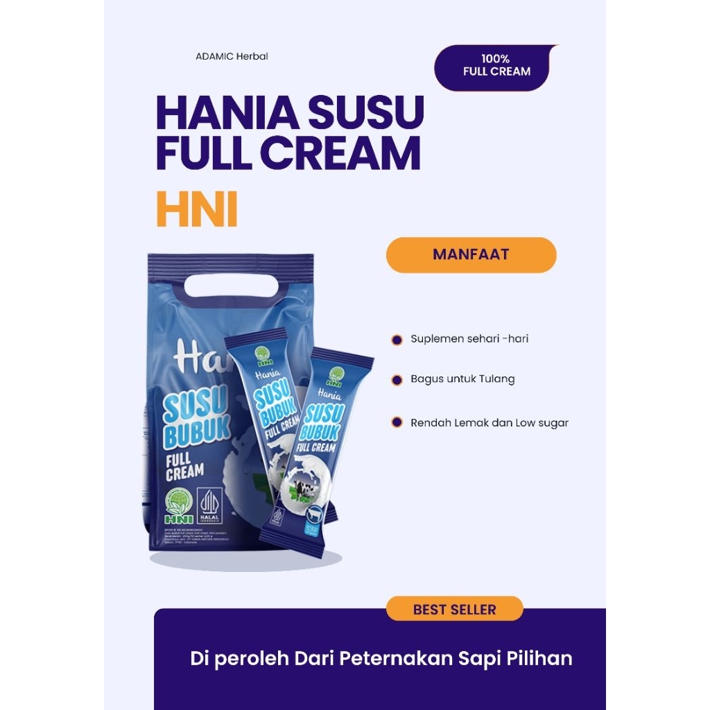 

Susu Bubuk Full Cream HNI Hania Susu Full Cream Susu Rendah Lemak Minuman Kesehatan Tanpa Zat Kimia dan Halal
