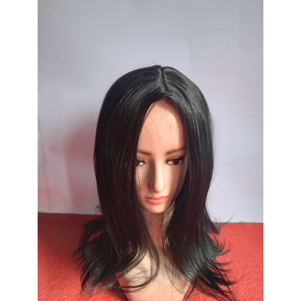 Wig rambut palsu lurus pria belah tengah