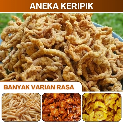 

Cemilan Usus Ayam Gurih Camilan Blinjo Melinjo Pedas Manis Keripik Tempe Renyah Kripik Pisang Manis