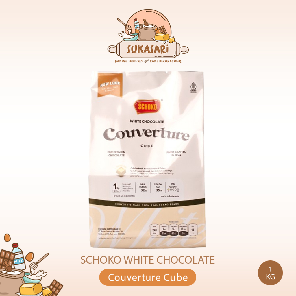 

SCHOKO White Chocolate Couverture Cube - 1 Kg / Coklat Kovertur Dadu