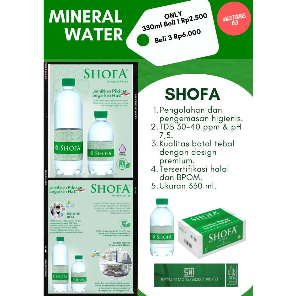 

[BARU] Air Mineral Satuan SHOFA 330ml