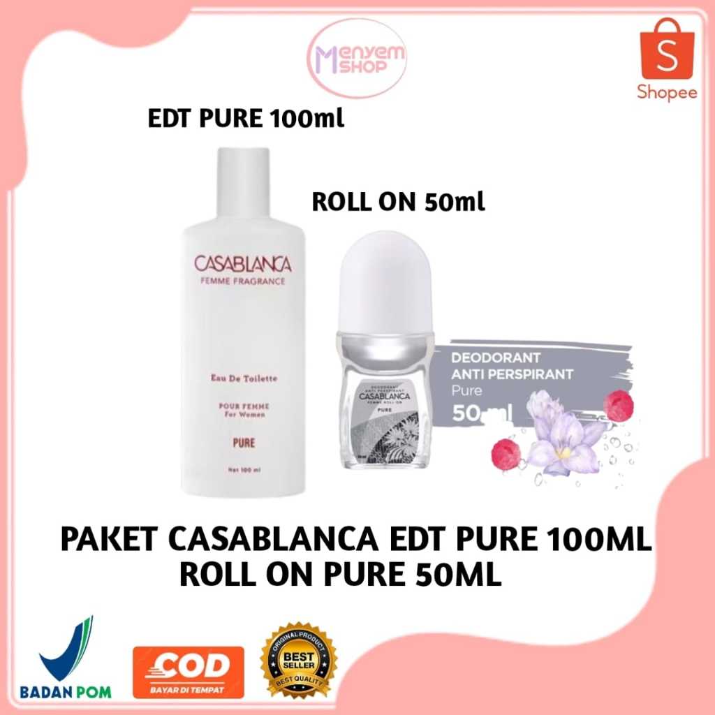 CASABLANCA Paket Hemat Parfum & Deodorant Unisex EDT Pure 100ml & Roll On Pure 50ml Pilihan Variasi 