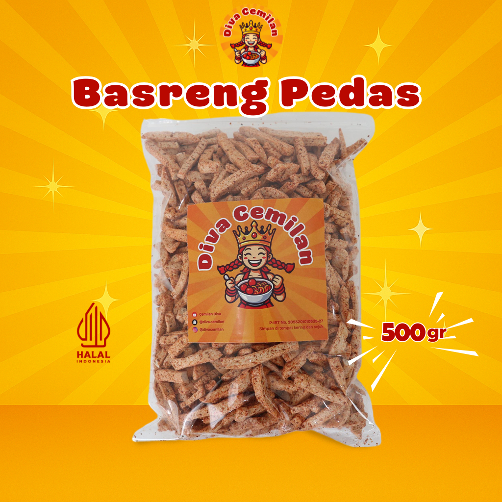 

500 gram Basreng Pedas Gurih Daun Jeruk renyah kriuk cemilan snack basreng kiloan