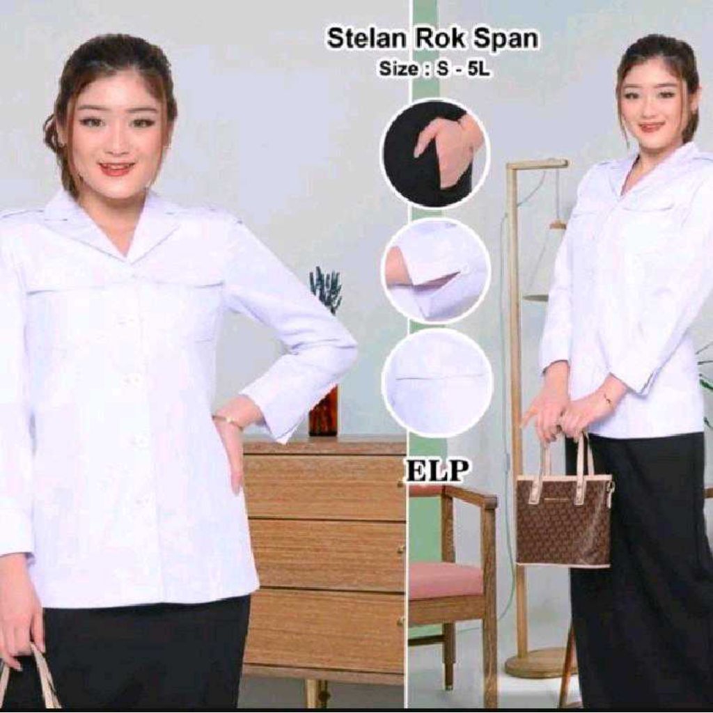 Stelan Seragam PNS Wanita Putih Hitam/Seragam PNS Putih Hitam Wanita/Seragam ASN Wanita Putih Hitam/