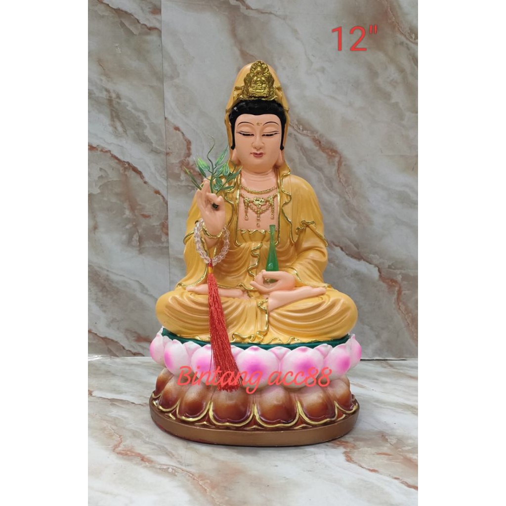 patung dewi kwan im / kwan in / guan yin - kuning - fiber - 12inch
