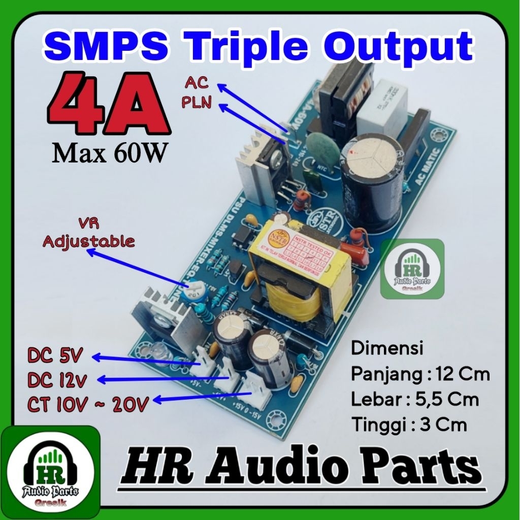 SMPS 4A Triple Output CT12V or CT15V DC12V Extra 5V DLMS Equalizer Mixer