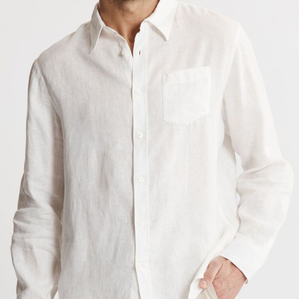 REMEDY Kemeja Linen Pria Lengan Panjang Putih - Panama Linen Shirt