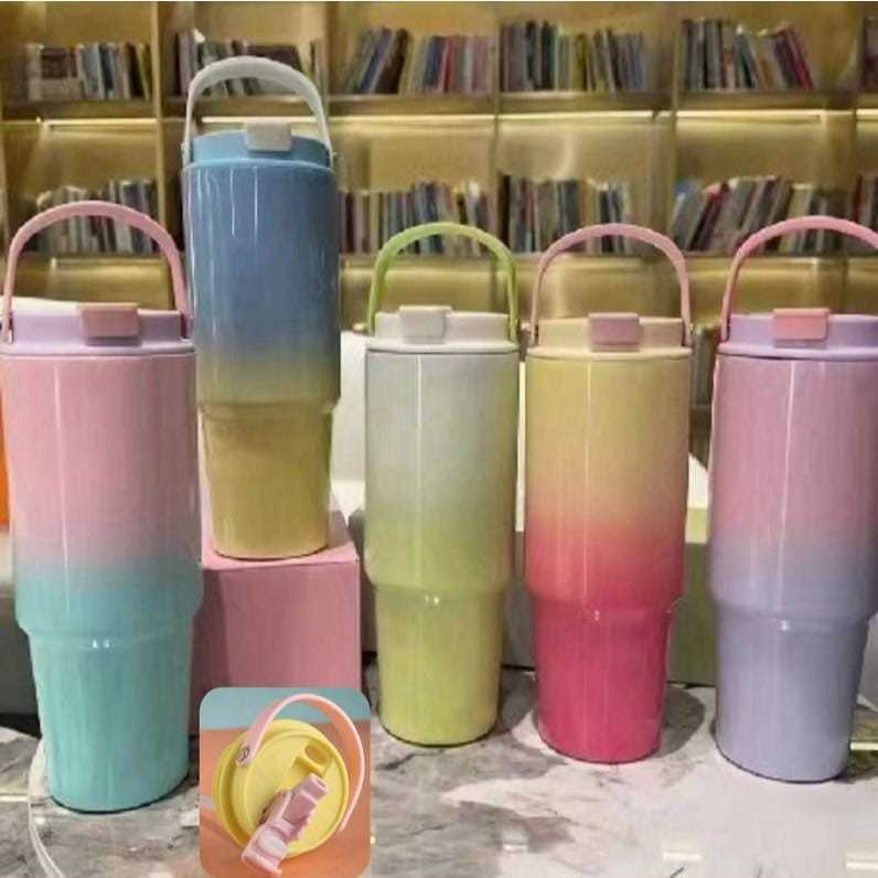 Tumbler Gradasi Macaroon With Handle 900ml / Termos Tumbler dengan 2 Cara Minum Stainless Steel SUS 