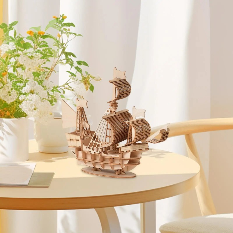 Pazel Kayu Wood Puzzle 3D Puzzle 3D Besar Model Kapal Bajak Laut Puzzle 3D Miniatur Mainan Edukasi