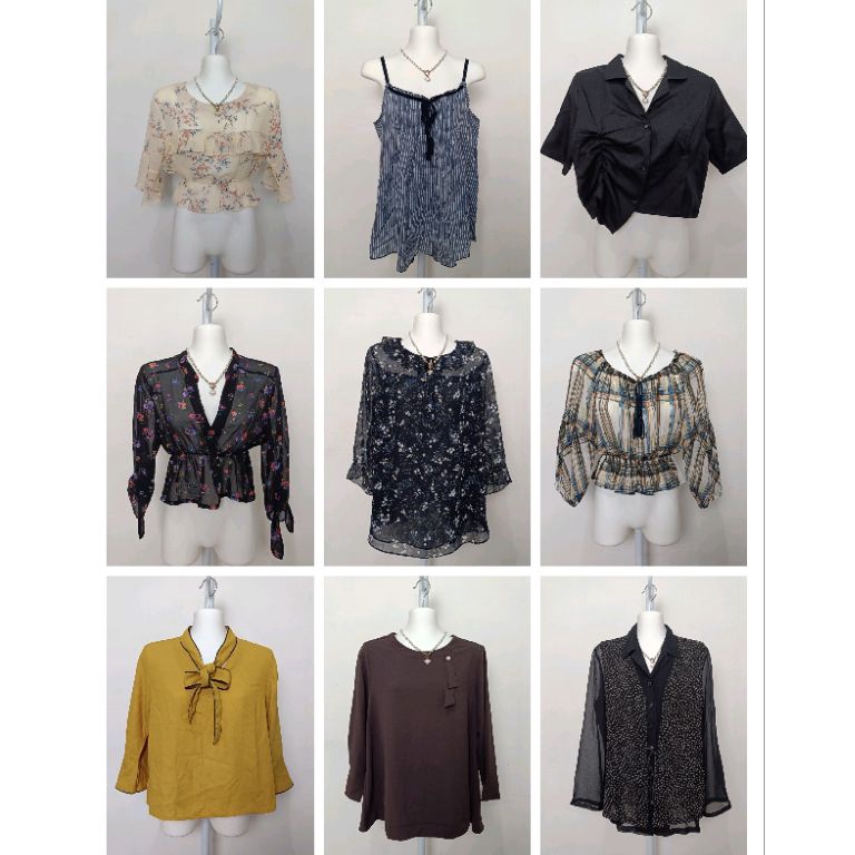 KODE V49V ATASAN BLOUSE WANITA MODERN KEKINIAN CROPTOP TUNIK RAJUT POLOS MOTIF KATUN SIFON LENGAN PA